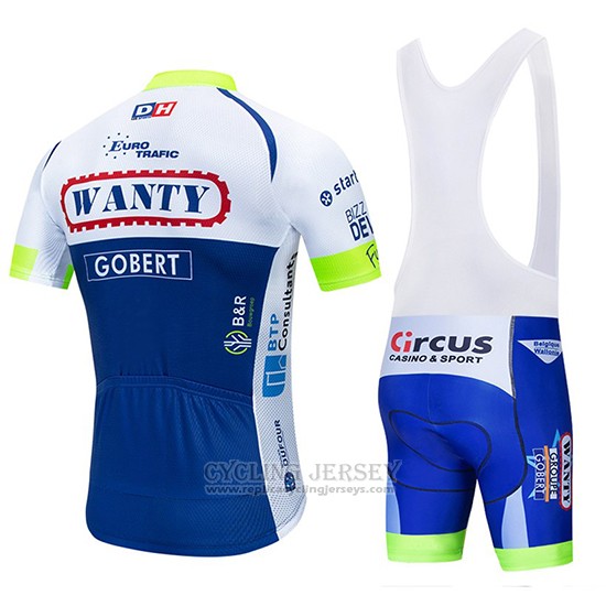 2019 Cycling Jersey Wanty White Blue Short Sleeve and Bib Short